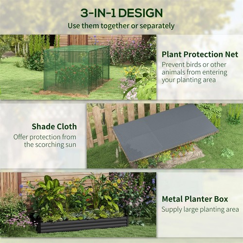 Gray Raised Garden Bed with Protective Crop Cage and Shade Cloth 90.5W x 43.25D - Picture 7 of 11