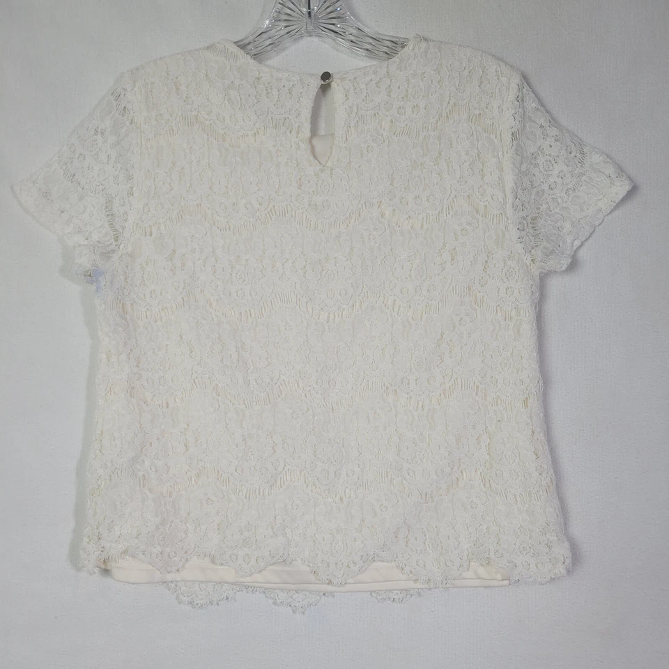 Женская блуза Lily белая кружевная размер M кремовая цвета слоновой кости топ кружевная с подкладкой короткий рукав - Изображение 2 из 4