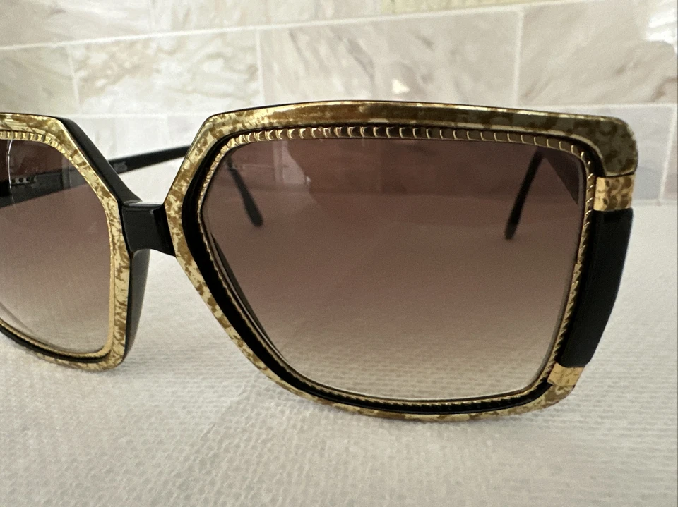 Gafas de sol Ted Lapidus Paris años 80 modelo 1508 dorado jaspeado negro de gran tamaño Foto 3 de 4