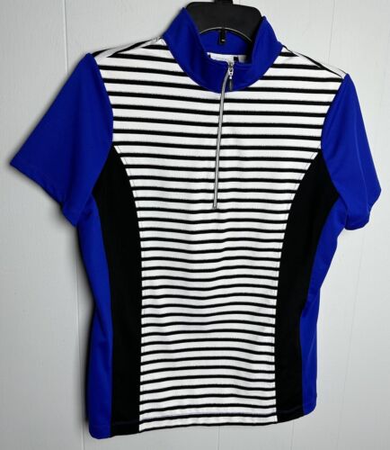 Chico's Zenergy Golf Blue Black White 1/4 Zip Golf Shirt Size 1/S Short Sleeve - Picture 1 of 6