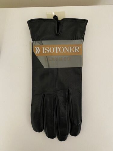 NOS Mens Isotoner Lined Genuine Leather Gloves. L. Black - 第 1/7 張圖片