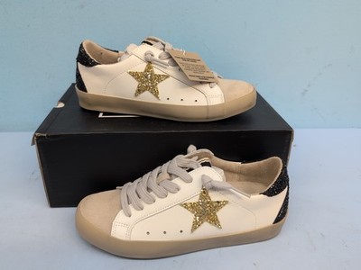 ShuShop Pamela Glitter Leather Lace Up Youth Girls Sneaker Shoes Size 1 White