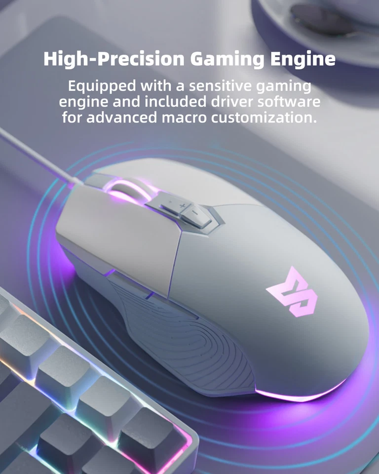 Wired Gaming Mouse 7 Button 7200 DPI USB Gamer Mice RGB Backlit PC Laptop Office - Image 2 of 4