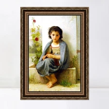 Framed Canvas Art Giclee Print The Little Knitter by William Adolphe Bouguereau