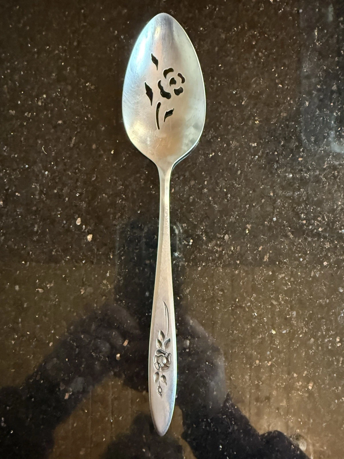 Oneida Community ROSE SHADOW Stainless Steel Slotted SERVING SPOON 8 5/8”