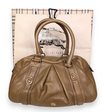 Burberry Ashbury Knight Brown Leather Top Handle Nova Check Lining w/ Gift Bag
