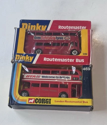 2 x Vintage Dinky & Corgi Toys Boxed Diecast Routemaster Buses