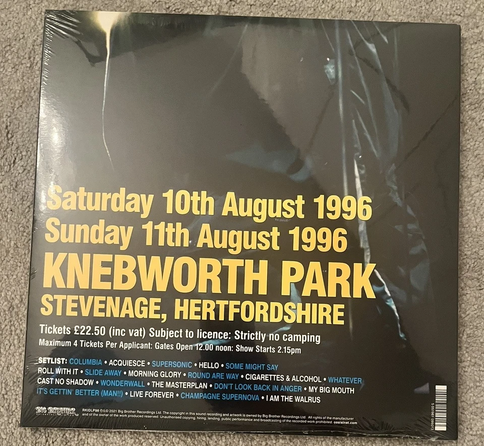 Oasis Knebworth 1996 Triple Gatefold Vinyl LP New Sealed - Image 2 of 3