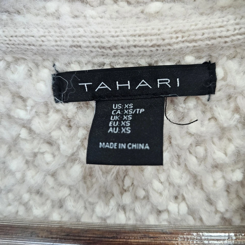 Cárdigan Suéter Tahari XS Crema Boucle Tejido Frente Abierto Acogedor Capas Foto 2 de 4