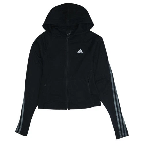 Adidas Womens Black Full Zip Hoodie Size 8-10 Fleece Lined Sportswear