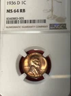 1936 D UNC.  NGC MS 64 RB 1C Lincoln Cent VERY PINK NEW COPPER Obv & Rev