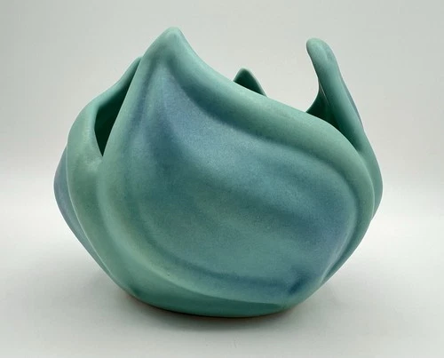 Van Briggle Pottery Lotus Leaf Tulip Bowl Planter 6” Blue Turquoise Matte Glaze