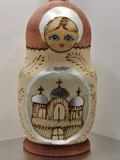 Vintage 5 Piece Russian Nesting Doll Set w/Silver and Gold Accents Hand Painted