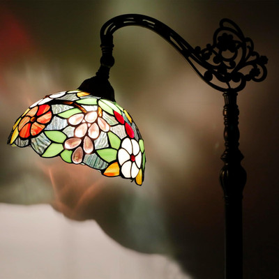 Tiffany Stained Glass Floor Lamp - Adjustable Gooseneck Reading Light