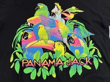 VINTAGE 80s Panama Jack Shirt Mens One Size XL Black Neon parrots Single Stitch