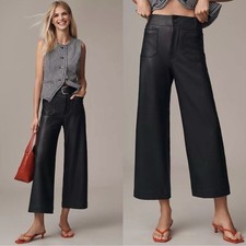 Anthropologie Maeve The Colette Faux Leather Wide Leg Cropped Pant Black size 25