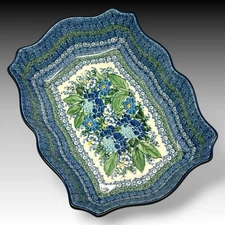 Polish Pottery UNIKAT Scalloped Rectangular Baker Country Blossoms Maria STARZYK