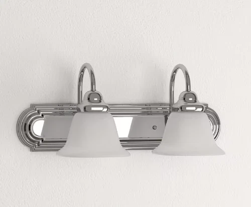 SATCO 18" 2-Light Polished Chrome Vanity Light with Alabaster Glass Bell Shades - Picture 2 of 6