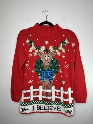 Beldoch Popper Christmas Reindeer Tunic Sweater Embroidered