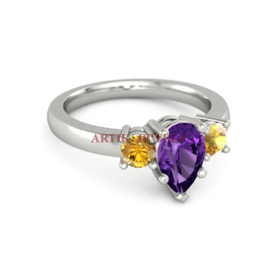 Natürlich Amethyst & Citrin Edelstein Mit 925 Sterlingsilber Ring für Damen 3745 - Bild 2 von 4
