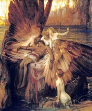 THE LAMENT FOR ICARUS DEATH WINGS SURROUNDED BY NYMPHS PAINTING BY DRAPER REPRO