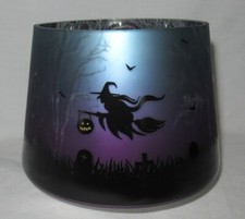 Yankee Candle Jar Shade J/S Mirror Glass HALLOWEEN SCENE WITCHES on Broom purple