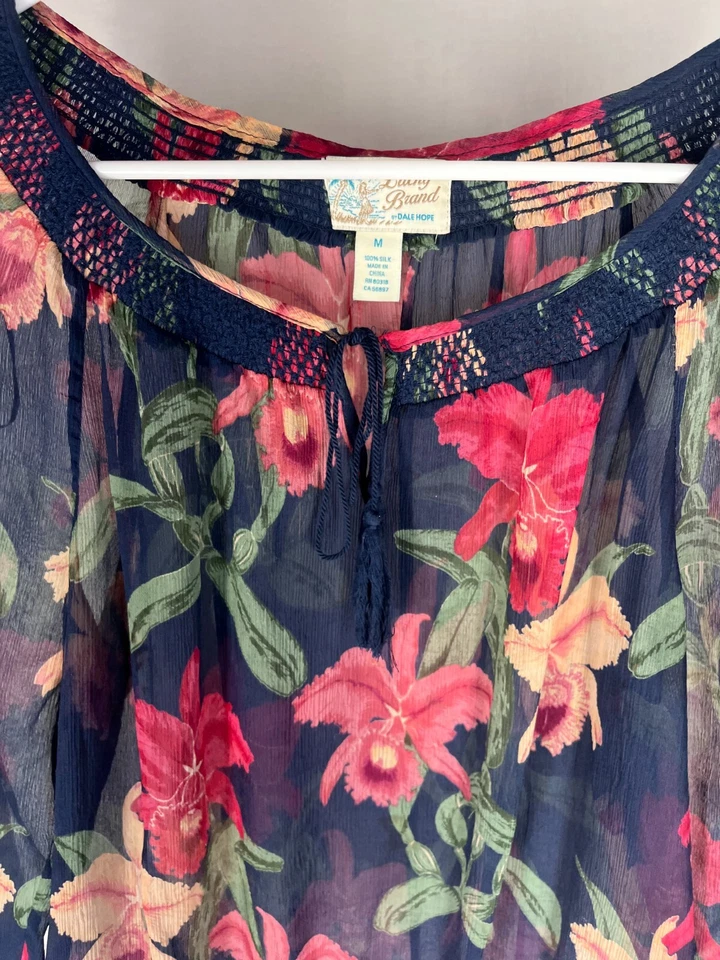 Corbata borla campesina transparente floral azul seda 100 % marca Lucky Dale Hope talla M Foto 3 de 4