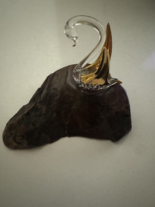 Beautiful Clear Glass with Gold Wings Hand Blown Swan on Wood Base