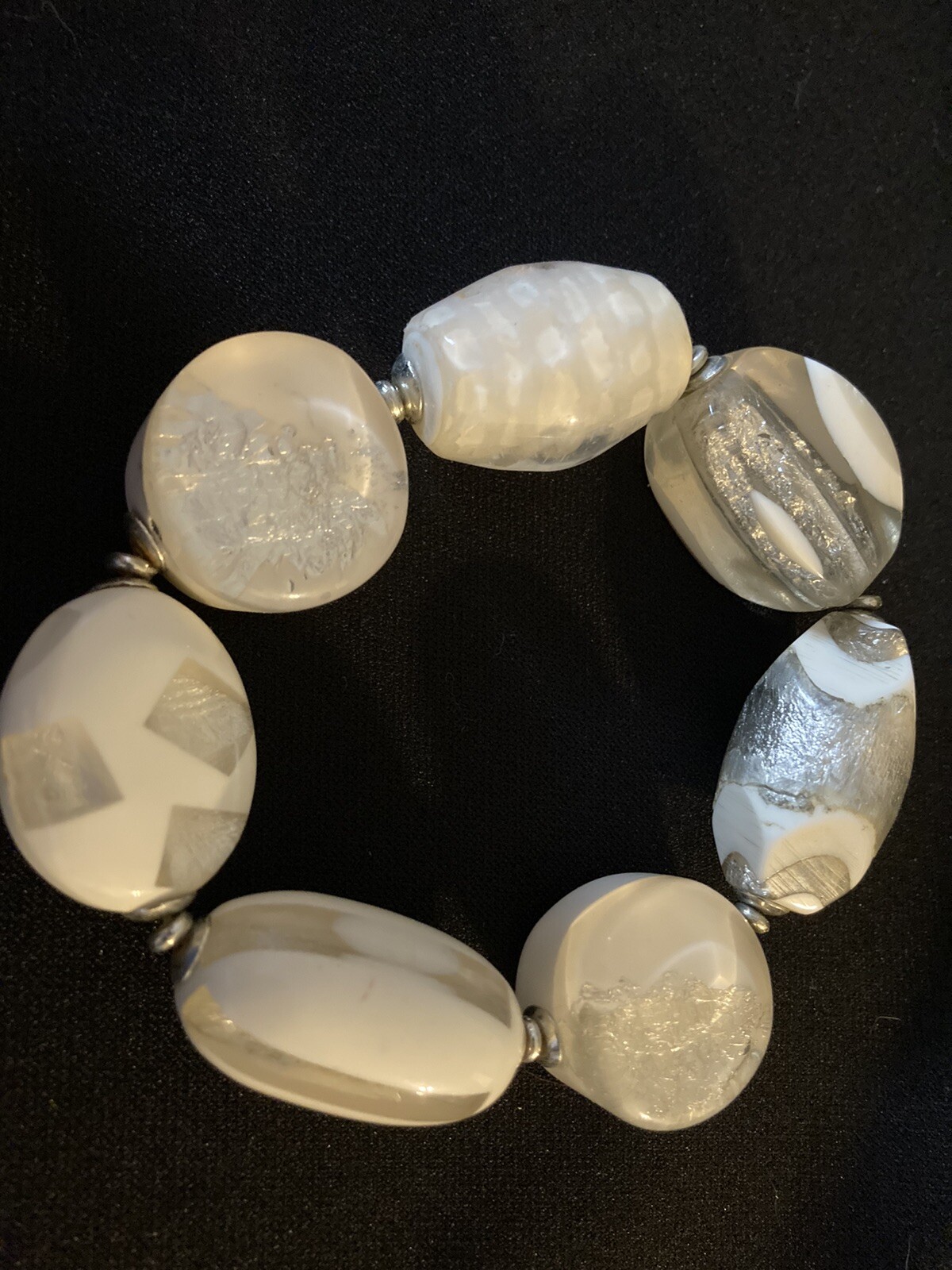 White Grey Stone Beaded Stretchable Bracelet Women - image 1