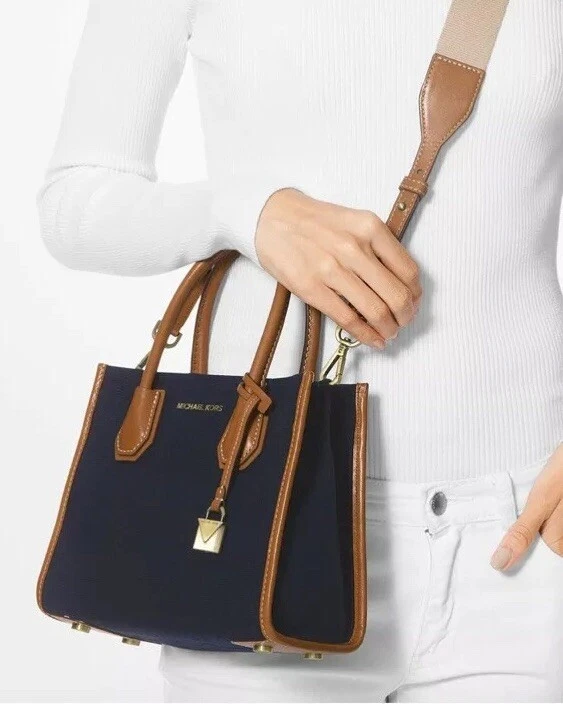 New Michael Kors Mercer Canvas Medium Messenger bag Admiral Gold