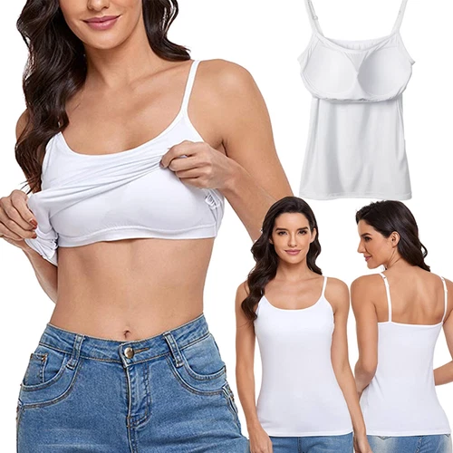 Damen Unterhemd BH-Hemd Basic Eingebauter BH Bügelloser Gepolstert Tank Tops DE - Bild 11 von 19