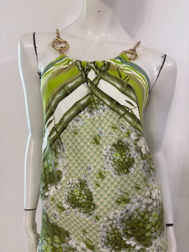 CLASS ROBERTO CAVALLI Vestito abito bianco fantasia floreale verde Tg IT 42 - Imagen 4 de 17