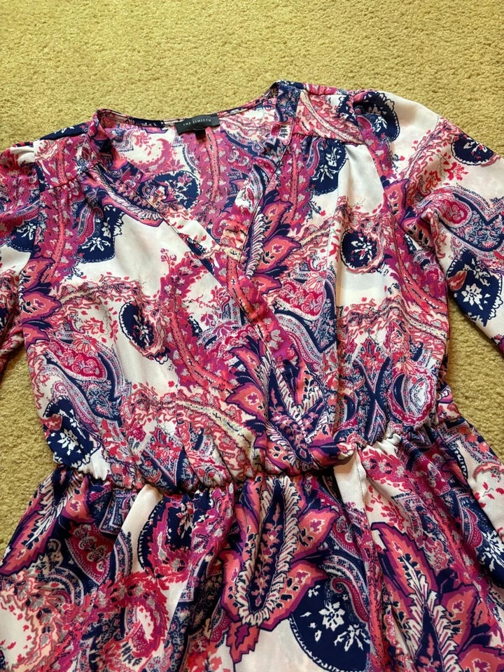 Vestido Camisa The Limited Chifón Manga Larga Rosa Paisley Hasta la Rodilla Imitación Envolvente M Foto 4 de 4