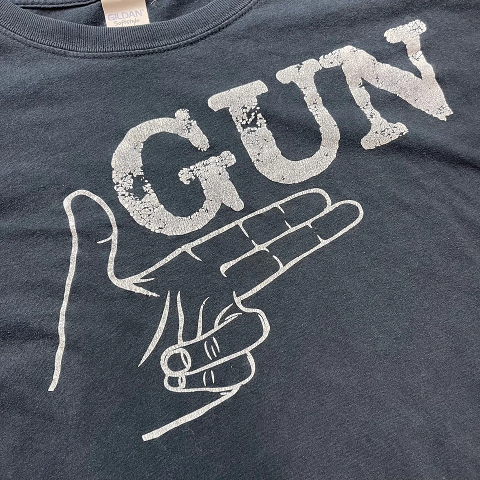 Camisa de Comedia Divertida Lenguaje de Señas Mano Dedo Pistola Y2K Para Hombres Talla XL Foto 2 de 3