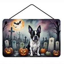 Caroline's Treasures Boston Terrier Spooky Halloween Wall or Door Hanging Print