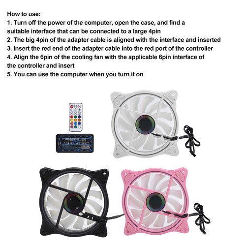 3x Cooling Fans ARGB Controller 11 Fan Blades Silent Computer Air Cooler 1200 CB - Afbeelding 5 van 24