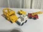 VTG Fisher-Price Little People 1970s  Vehicles Set Of 4 Bus, Taxi, Mail & Fire
