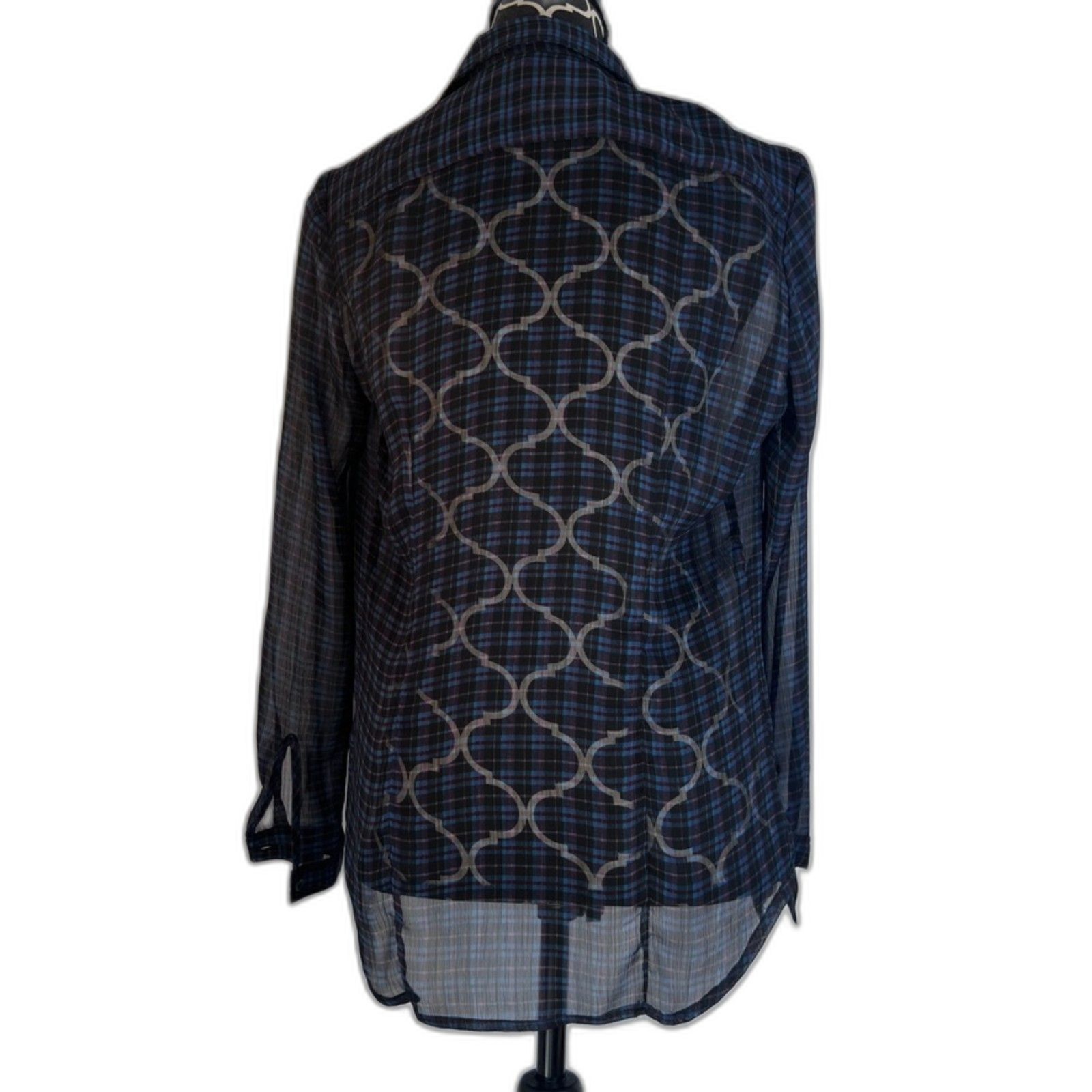 American Eagle Plaid Sheer Button Front Ruffle Tr… - image 2