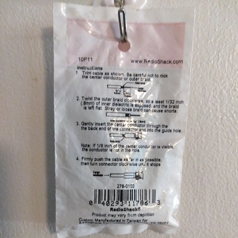 RadioShack® Solderless UG-88 Male BNC Plug • P/N 278-0103 • New in Package - Image 2 of 2