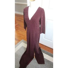 NWT STUNNING DEEP PURPLE EGGPLANT  MAXI LUXE LONG SLEEVE LOW BACK GOWN MANIJU