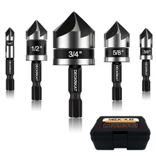 5 Pcs Countersink Drill Bit Set, 82 Degree, 5Flute with 1/4” Quick Change Hex...