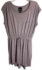CYNTHIA ROWLEY 100% Linen Purple Gray Dress M Drawstring Tie Waist Hi Low Short