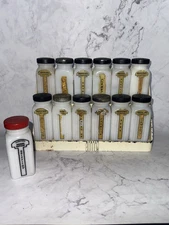 Vintage Griffiths Spice Jars Set Of 13 Milk Glass Jars and White Rack
