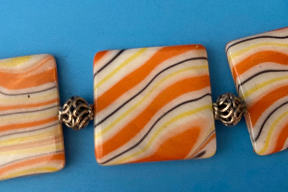 Collar Vintage Madreperla Multicolor Concha Cuadrada Espaciador Plata Esterlina Foto 4 de 4