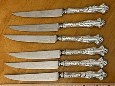 Vintage Sheffield England 6 Sterling Handles Steak Knives