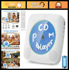 Portable Bluetooth CD Player - Mini Wall Mountable with 1800mAh Battery, FM Radi