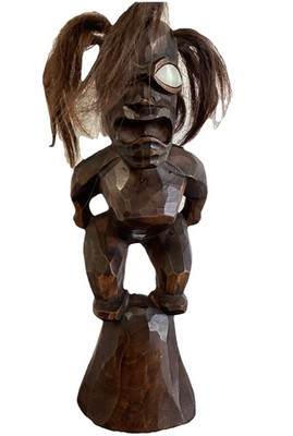 Aumakua Ancestral Guardian Spirt Native Hawaiian God Carved Wood #622 Real Hair