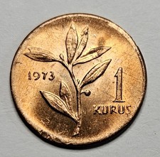 1973 Turkey 1 One Kurus - Turkish Coin - Bronze - World Coin - Low Mintage 540k