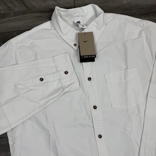 Nike Life camicia uomo manica lunga Oxford con bottoni FN3125 bianca GRANDE NUOVA CON ETICHETTE $100
