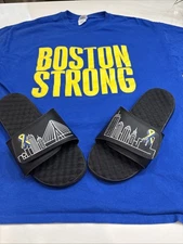 iSlide Boston Strong Skyline Sandals Slides Adjustable Strap Men 10 & XL TSHIRT